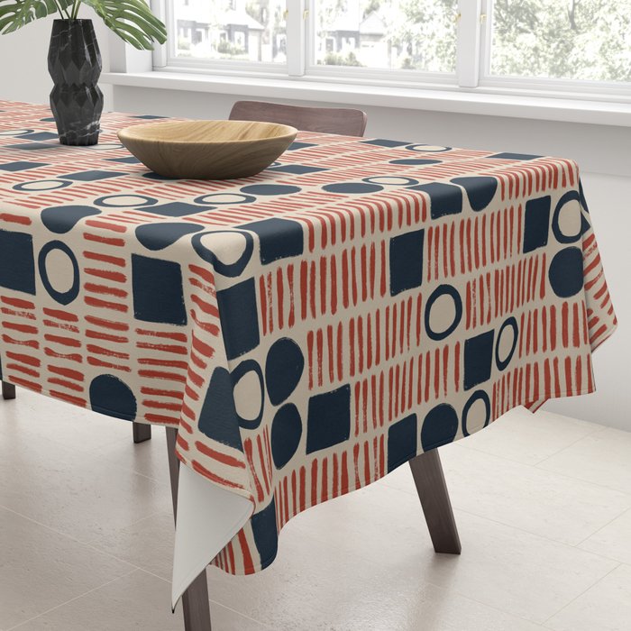 Red & Blue Hand-drawn Pattern #1 Tablecloth Gallery Image 3