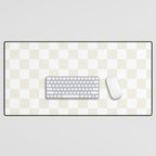 Checkerboard Check Pattern in Pale Light Neutral Beige on White Desk Mat Gallery Image 1