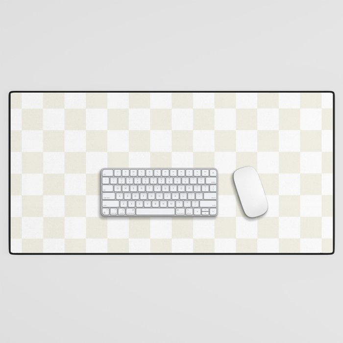 Checkerboard Check Pattern in Pale Light Neutral Beige on White Desk Mat Gallery Image 1