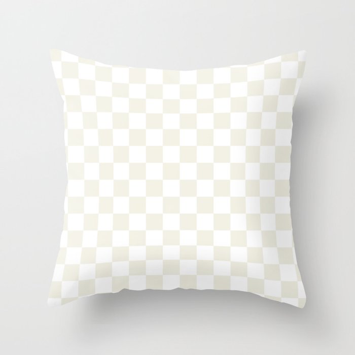 Checkerboard Check Pattern in Pale Light Neutral Beige on White Throw Pillow Gallery Image 1