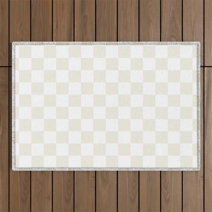Checkerboard Check Pattern in Pale Light Neutral Beige on White Outdoor Rug Gallery Image 1