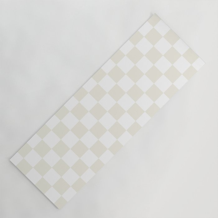 Checkerboard Check Pattern in Pale Light Neutral Beige on White Yoga Mat Gallery Image 1