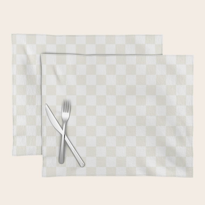 Checkerboard Check Pattern in Pale Light Neutral Beige on White Placemat Gallery Image 1