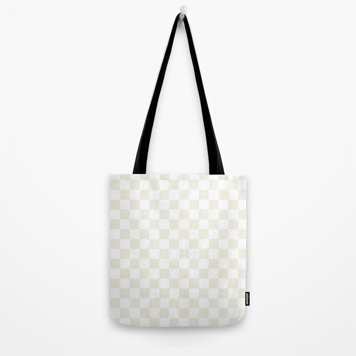 Checkerboard Check Pattern in Pale Light Neutral Beige on White Tote Bag Gallery Image 2