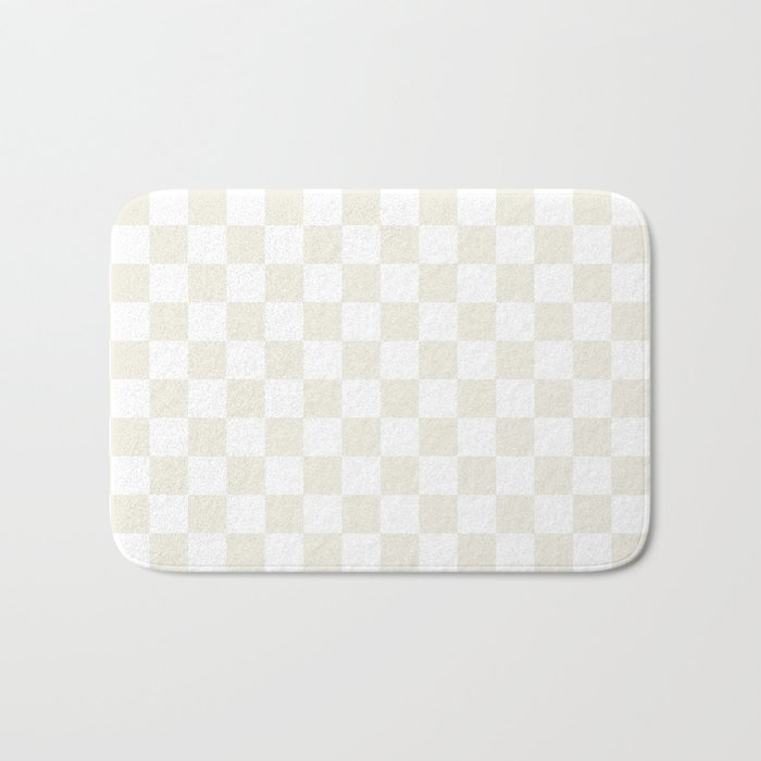 Checkerboard Check Pattern in Pale Light Neutral Beige on White Bath Mat Gallery Image 1
