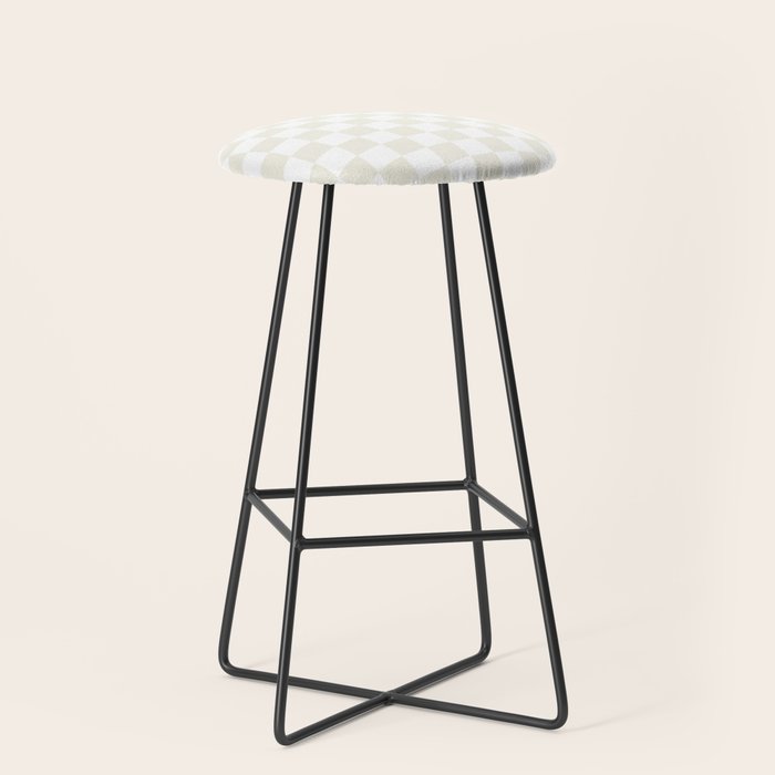 Checkerboard Check Pattern in Pale Light Neutral Beige on White Stool Gallery Image 1