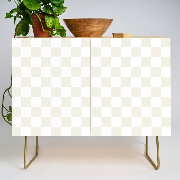 Checkerboard Check Pattern in Pale Light Neutral Beige on White Credenza Gallery Image 1