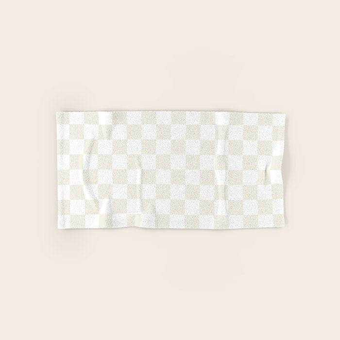 Checkerboard Check Pattern in Pale Light Neutral Beige on White Bath Towel Gallery Image 1