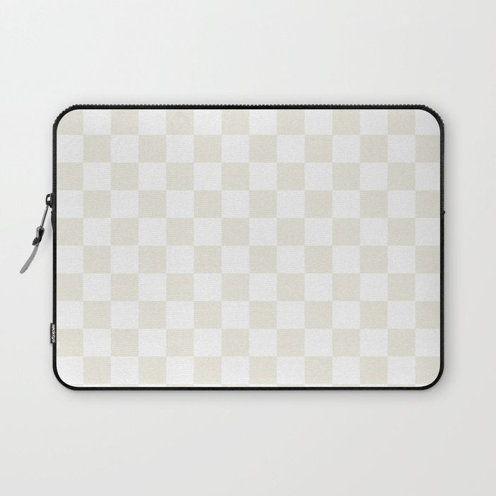 Checkerboard Check Pattern in Pale Light Neutral Beige on White Laptop Sleeve Gallery Image 1
