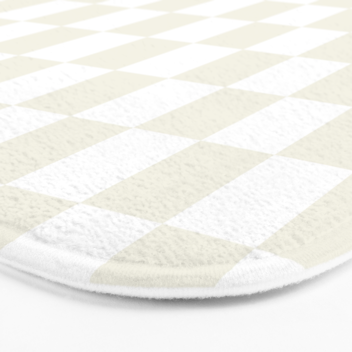Checkerboard Check Pattern in Pale Light Neutral Beige on White Bath Mat Gallery Image 3