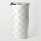 Checkerboard Check Pattern in Pale Light Neutral Beige on White Travel Mug Gallery Image 3