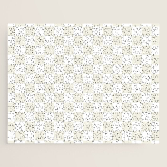 Checkerboard Check Pattern in Pale Light Neutral Beige on White Jigsaw Puzzle Gallery Image 1