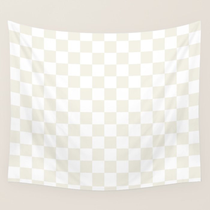 Checkerboard Check Pattern in Pale Light Neutral Beige on White Wall Tapestry Gallery Image 4