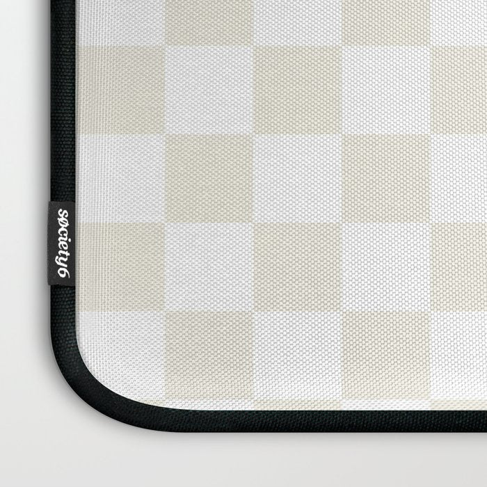 Checkerboard Check Pattern in Pale Light Neutral Beige on White Laptop Sleeve Gallery Image 3