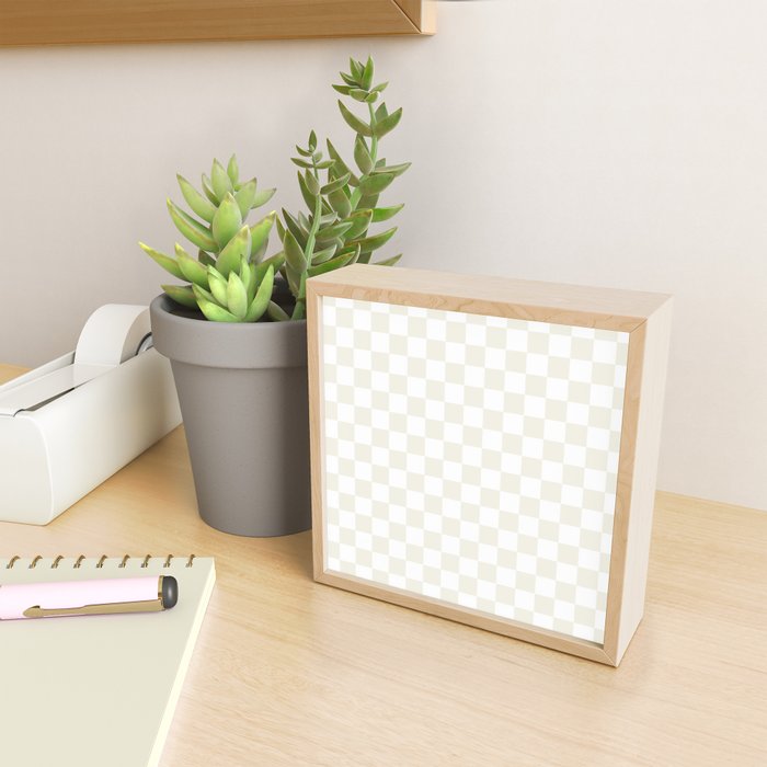 Checkerboard Check Pattern in Pale Light Neutral Beige on White Mini Art Print Gallery Image 2