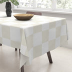 Checkerboard Check Pattern in Pale Light Neutral Beige on White Tablecloth Gallery Image 3
