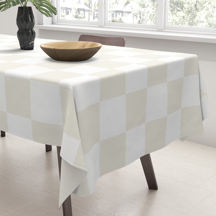 Checkerboard Check Pattern in Pale Light Neutral Beige on White Tablecloth Gallery Image 3