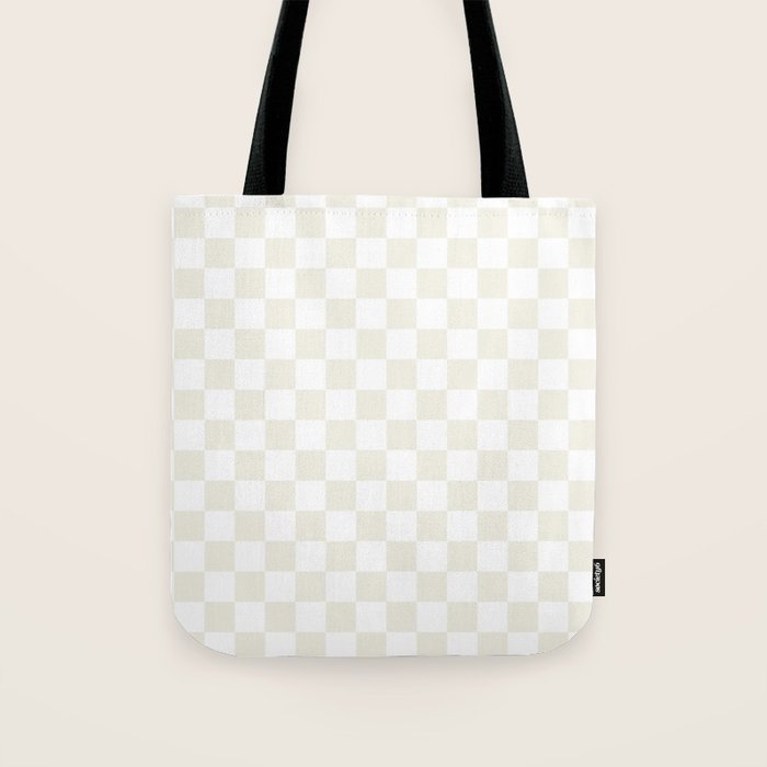 Checkerboard Check Pattern in Pale Light Neutral Beige on White Tote Bag Gallery Image 1