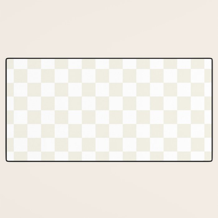 Checkerboard Check Pattern in Pale Light Neutral Beige on White Desk Mat Gallery Image 3