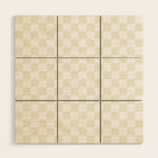 Checkerboard Check Pattern in Pale Light Neutral Beige on White Wood Wall Art Gallery Image 1