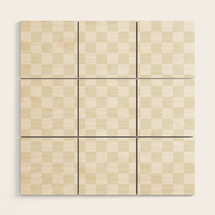 Checkerboard Check Pattern in Pale Light Neutral Beige on White Wood Wall Art Gallery Image 1