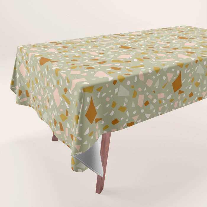 Mediterranean Terrazzo Mosaic Sage Peach Gold  Tablecloth Gallery Image 1