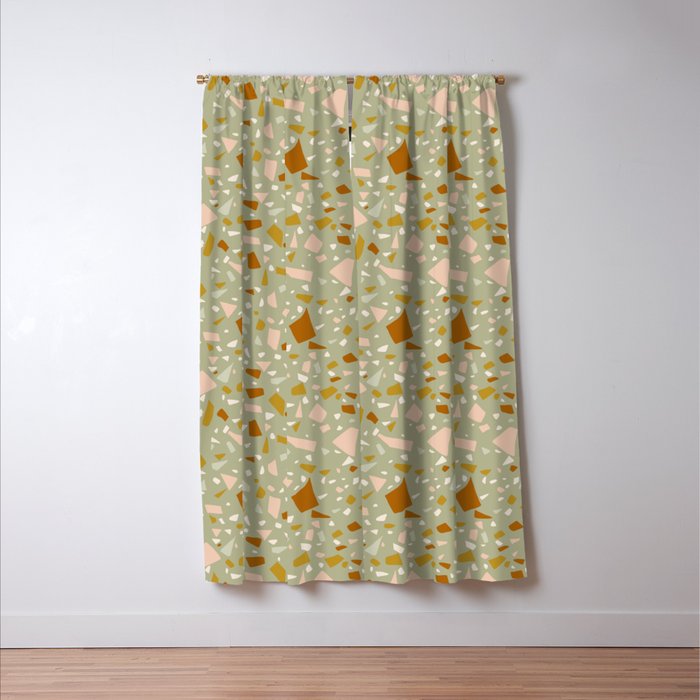 Mediterranean Terrazzo Mosaic Sage Peach Gold  Window Curtain Gallery Image 3