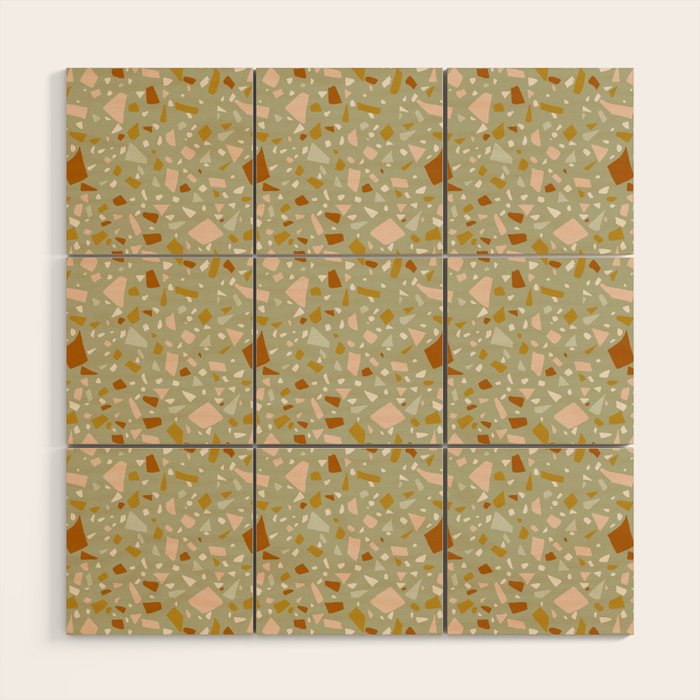 Mediterranean Terrazzo Mosaic Sage Peach Gold  Wood Wall Art Gallery Image 1