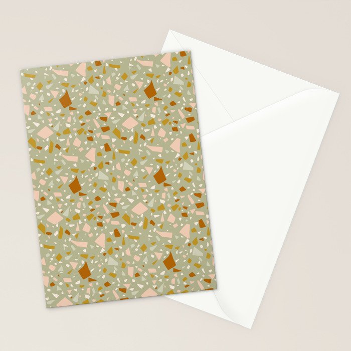 Mediterranean Terrazzo Mosaic Sage Peach Gold  Stationery Card Gallery Image 2