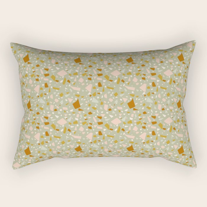Mediterranean Terrazzo Mosaic Sage Peach Gold  Rectangular Pillow Gallery Image 2
