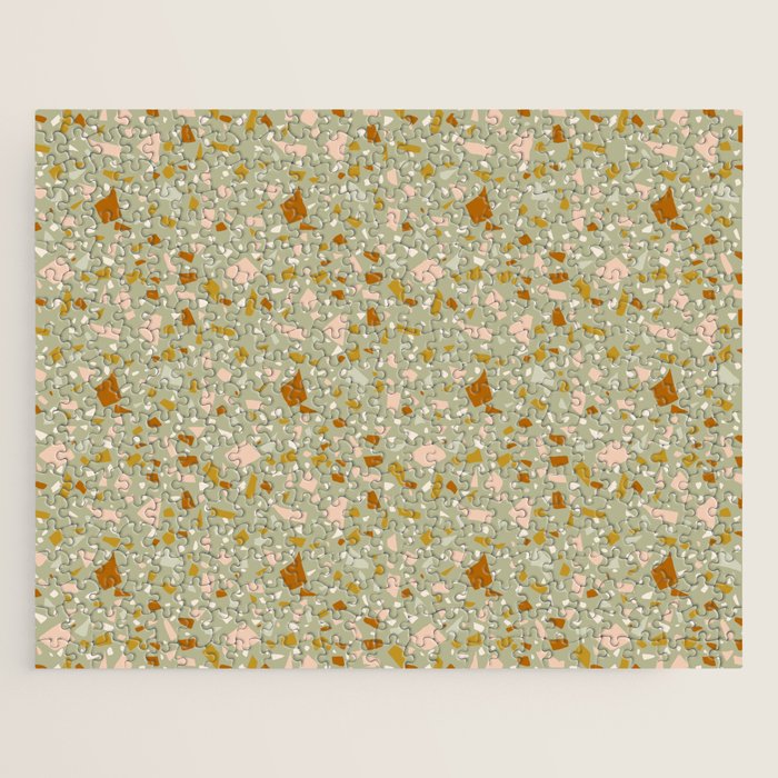 Mediterranean Terrazzo Mosaic Sage Peach Gold  Jigsaw Puzzle Gallery Image 1