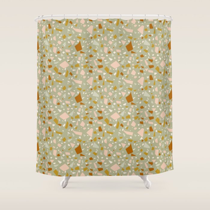 Mediterranean Terrazzo Mosaic Sage Peach Gold  Shower Curtain Gallery Image 1