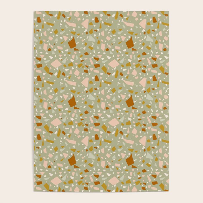 Mediterranean Terrazzo Mosaic Sage Peach Gold  Poster Gallery Image 4