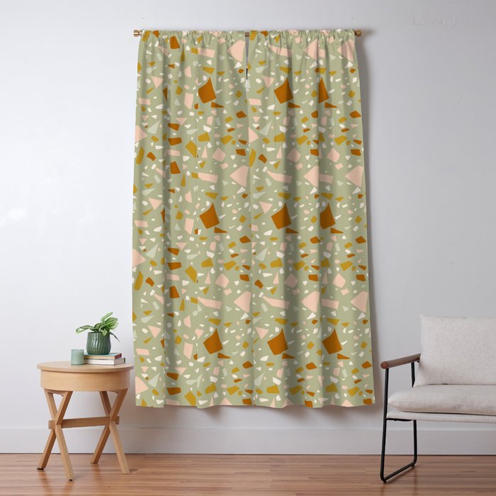 Mediterranean Terrazzo Mosaic Sage Peach Gold  Window Curtain Gallery Image 5