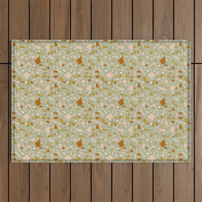 Mediterranean Terrazzo Mosaic Sage Peach Gold  Outdoor Rug Gallery Image 1