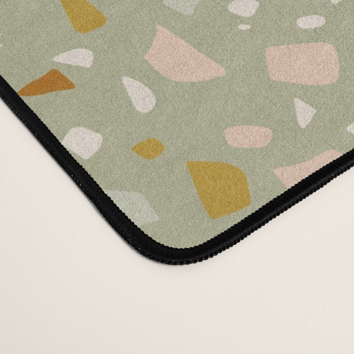 Mediterranean Terrazzo Mosaic Sage Peach Gold  Desk Mat Gallery Image 4