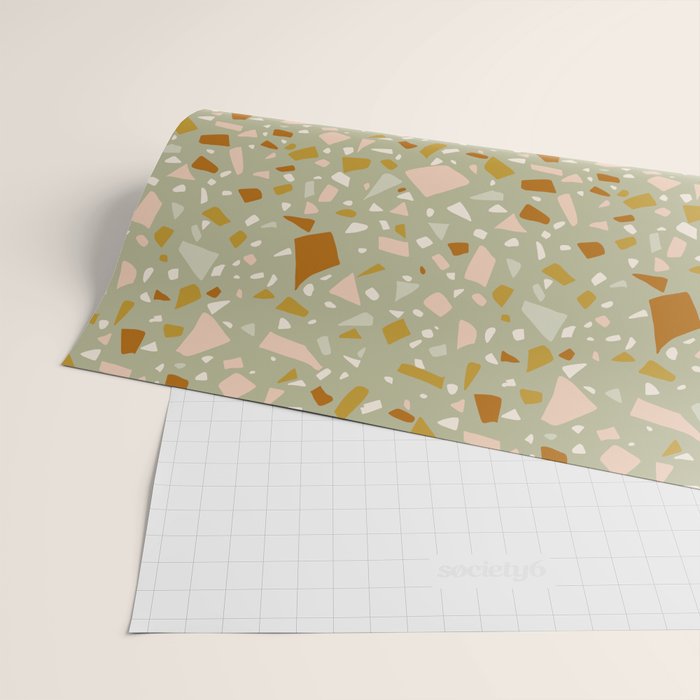 Mediterranean Terrazzo Mosaic Sage Peach Gold  Wrapping Paper Gallery Image 2