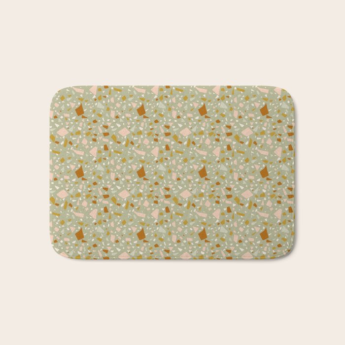 Mediterranean Terrazzo Mosaic Sage Peach Gold  Bath Mat Gallery Image 1