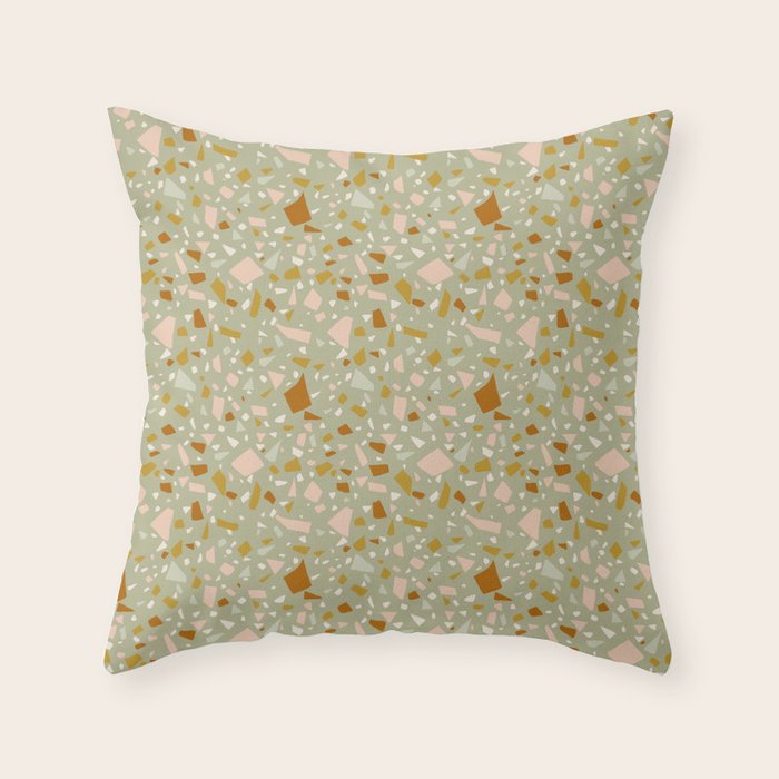 Mediterranean Terrazzo Mosaic Sage Peach Gold  Throw Pillow Gallery Image 1