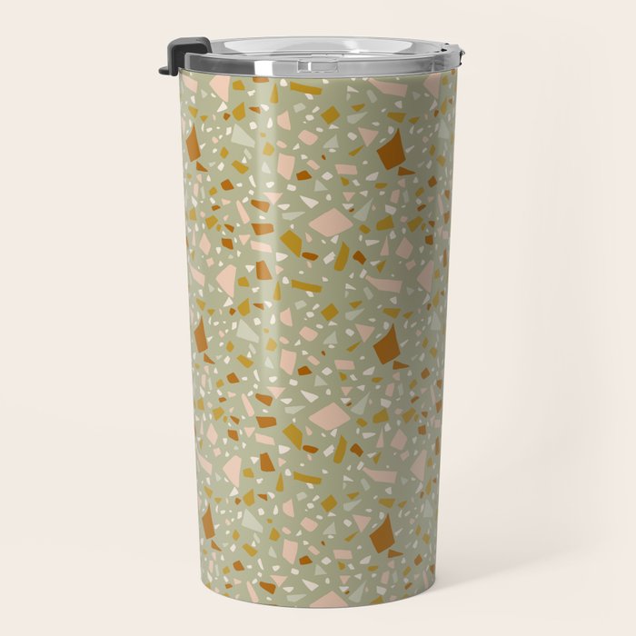 Mediterranean Terrazzo Mosaic Sage Peach Gold  Travel Mug Gallery Image 3