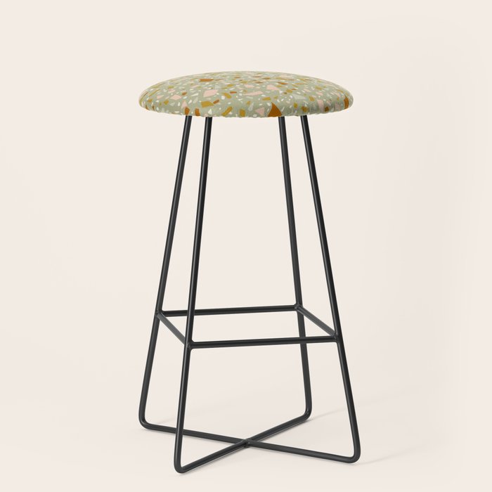 Mediterranean Terrazzo Mosaic Sage Peach Gold  Stool Gallery Image 1