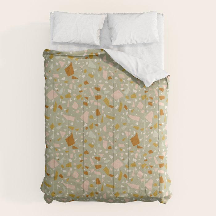 Mediterranean Terrazzo Mosaic Sage Peach Gold  Comforter Gallery Image 6