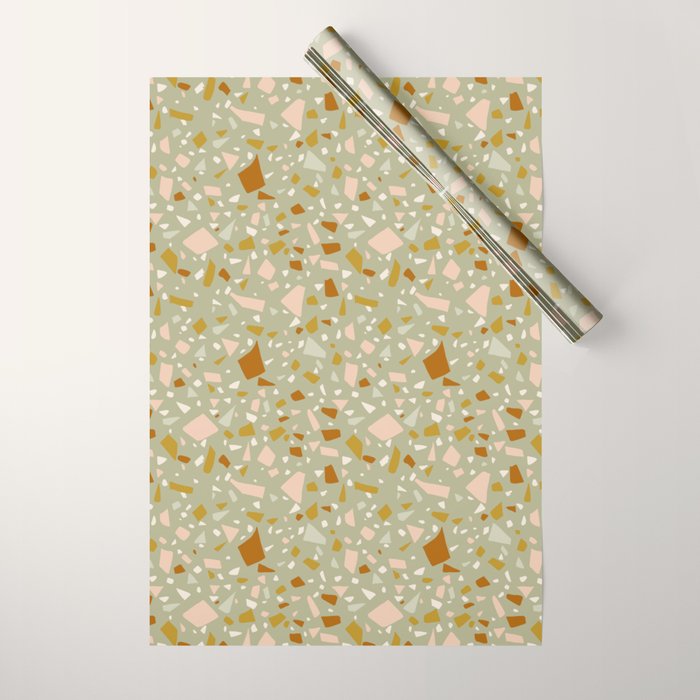Mediterranean Terrazzo Mosaic Sage Peach Gold  Wrapping Paper Gallery Image 1