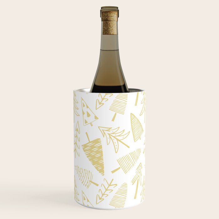Goldd Christmas Pine Tree Doodle Pattern Wine Chiller