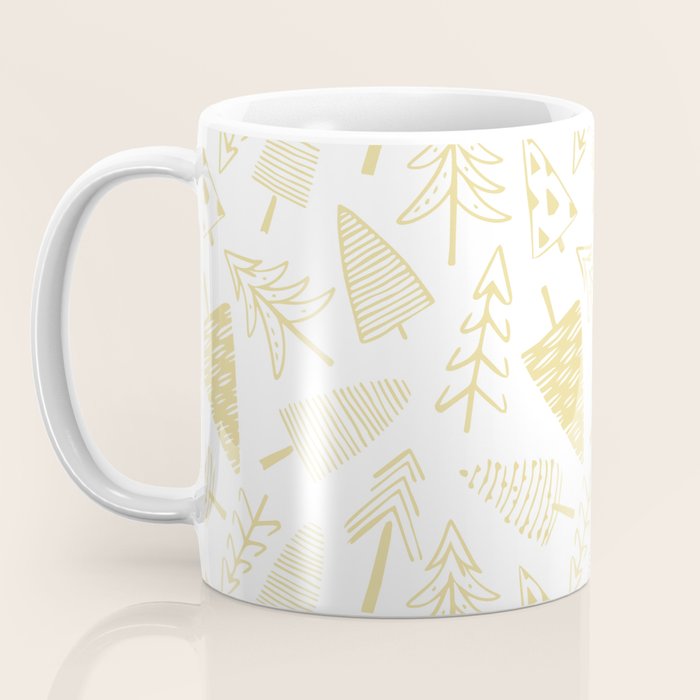 Goldd christmas pine tree doodle pattern Coffee Mug Gallery Image 3