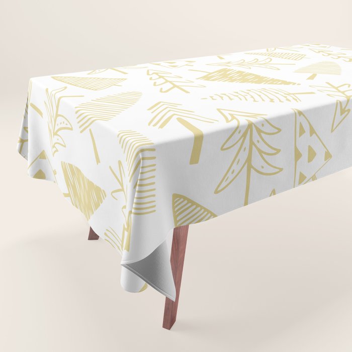 Goldd christmas pine tree doodle pattern Tablecloth Gallery Image 1