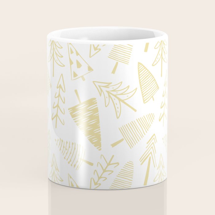 Goldd christmas pine tree doodle pattern Coffee Mug Gallery Image 4
