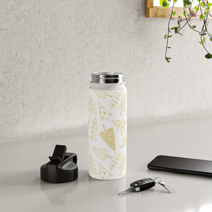 Goldd christmas pine tree doodle pattern Water Bottle Gallery Image 4