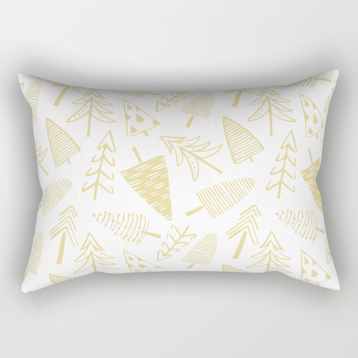 Goldd christmas pine tree doodle pattern Rectangular Pillow Gallery Image 2