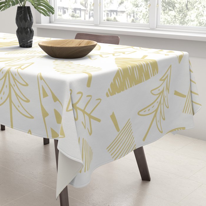 Goldd christmas pine tree doodle pattern Tablecloth Gallery Image 3